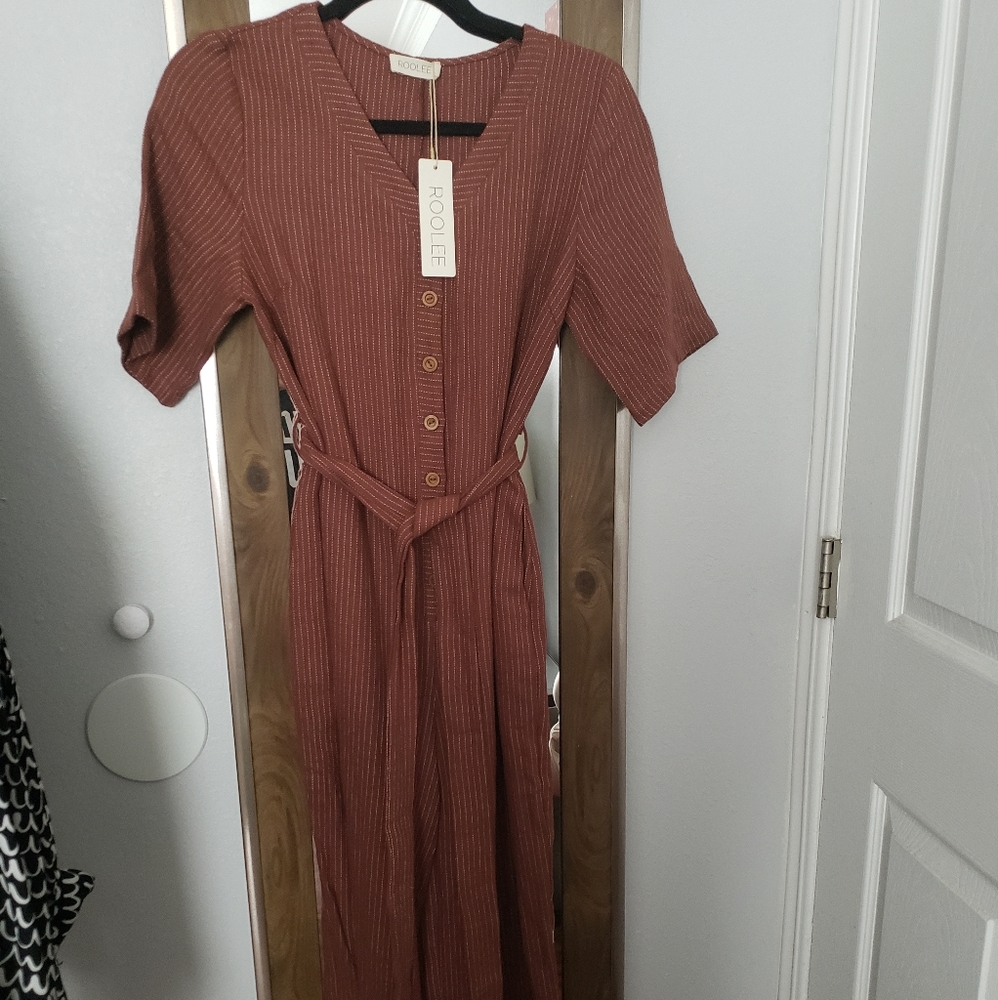 Roolee Rust Pinstripe Jumpsuit